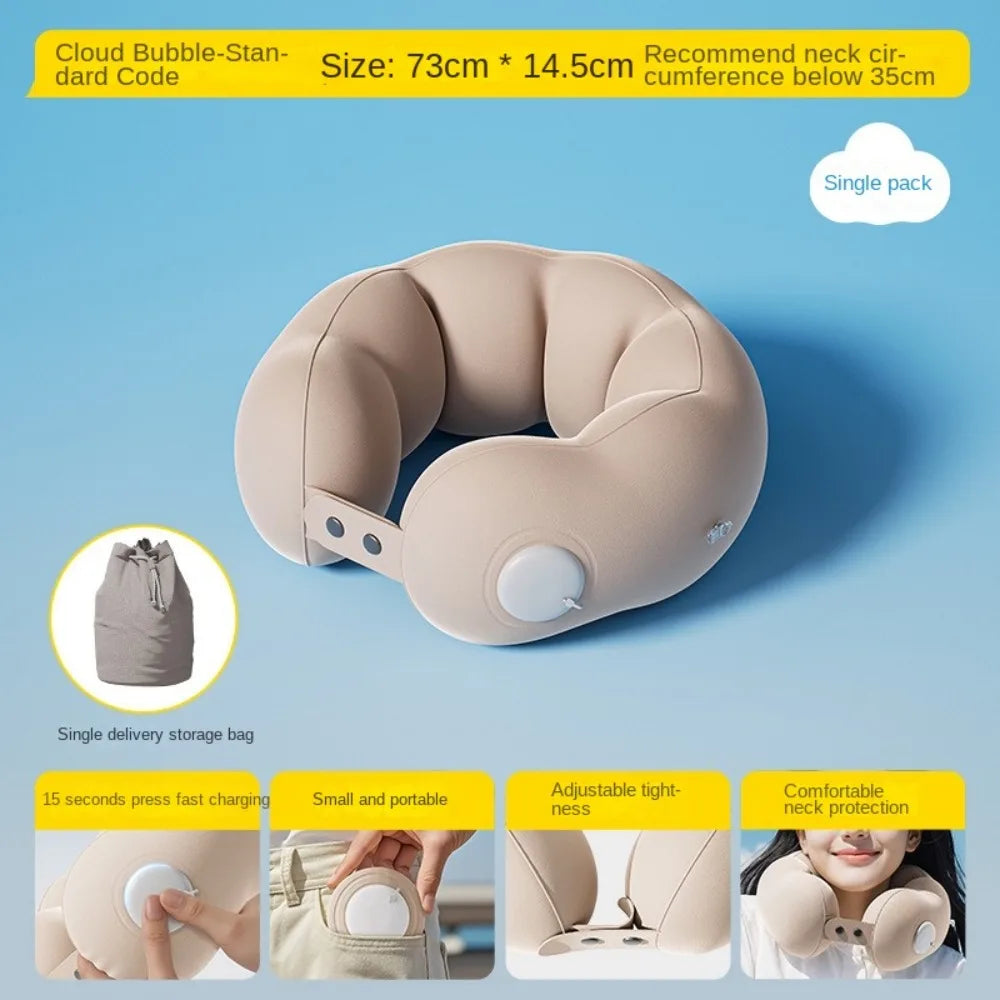 Pressed Inflation Inflatable Travel Pillow Lightweight Foldable U-shaped Pillow with Storage Bag Save Space