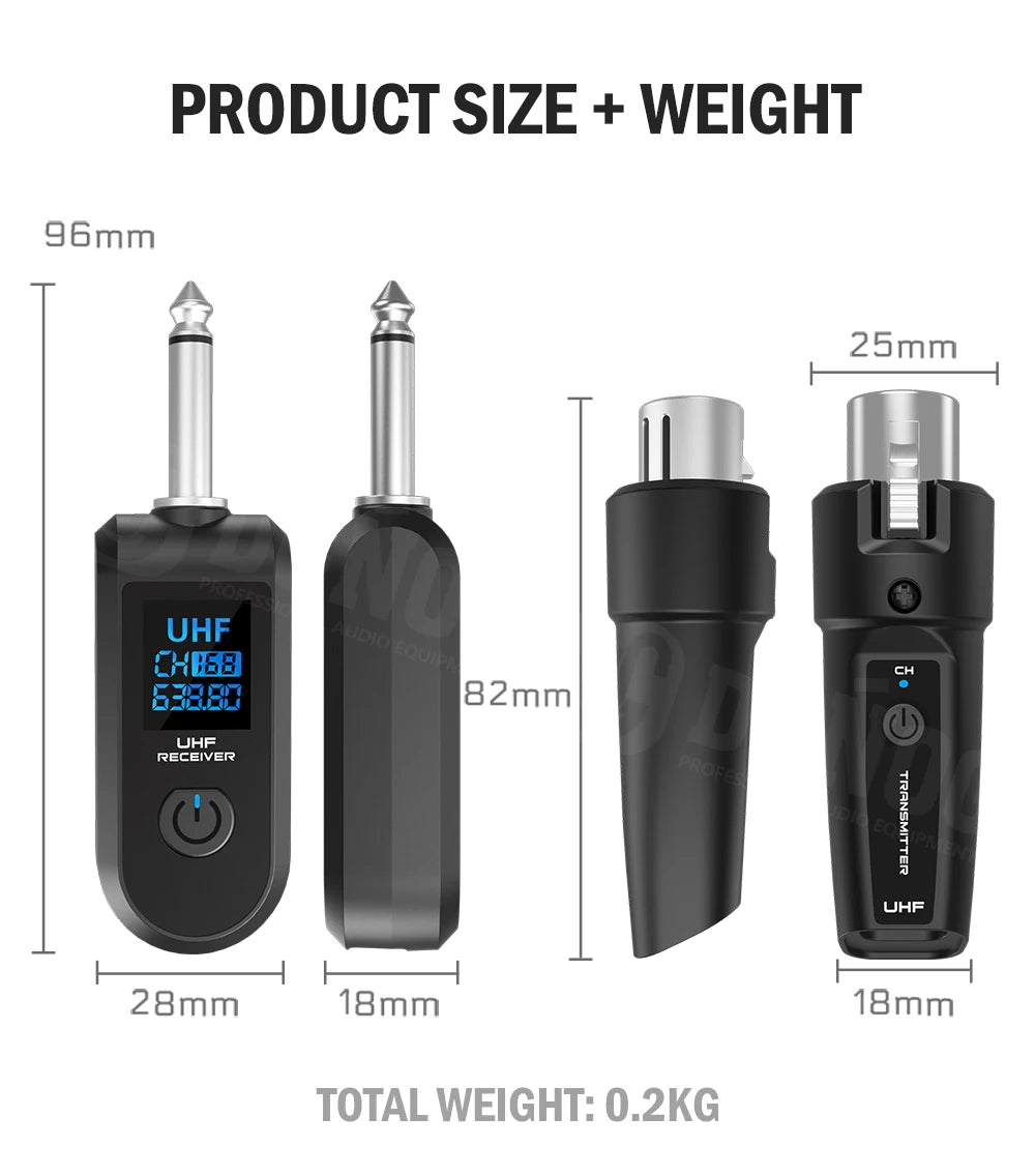 DGNOG Wireless Microphone Transmitter Receiver System UHF XLR Adapter System for Dynamic Microphone Guitar Audio Mixer PA System