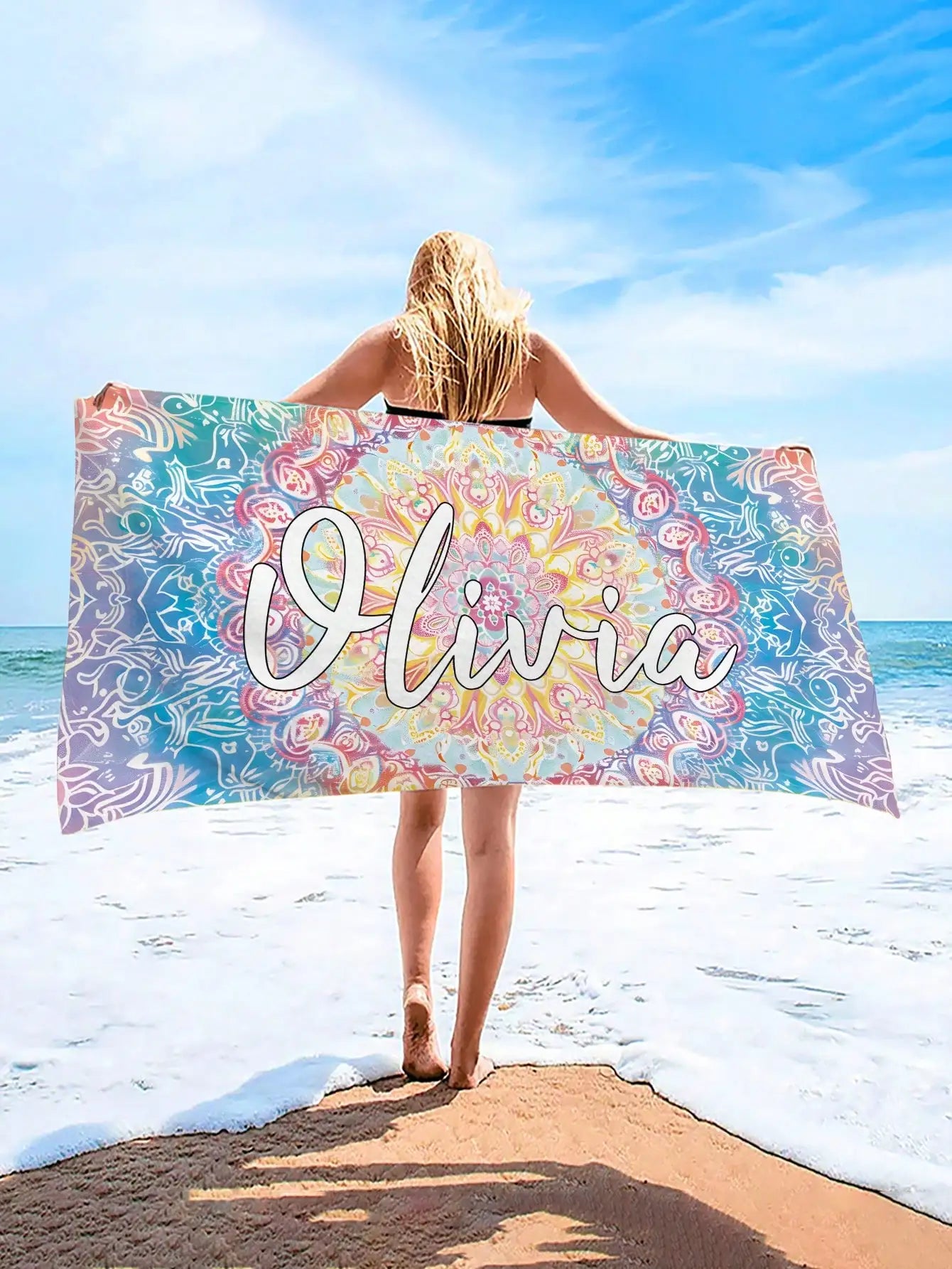 Comfortable beach towel fashionable pool towel 1 piece personalized text custom floral beach towel super absorbent swimming towe