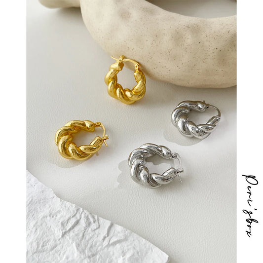 Peri'sBox Trendy Minimalist Twisted Hoop Earring for Women Gold/Silver Color Zinc Alloy Huggie Earrings бижутерия женщин Gifts