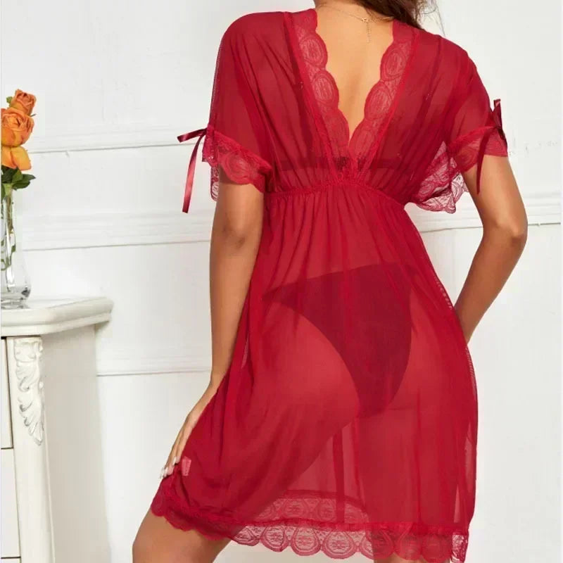 Lingerie Add 220 Pounds Sexy Deep V Slip Nightdress Lace Hot Seductive Sex Pajamas Women Big Chest Mm Nightdress Summer Dress