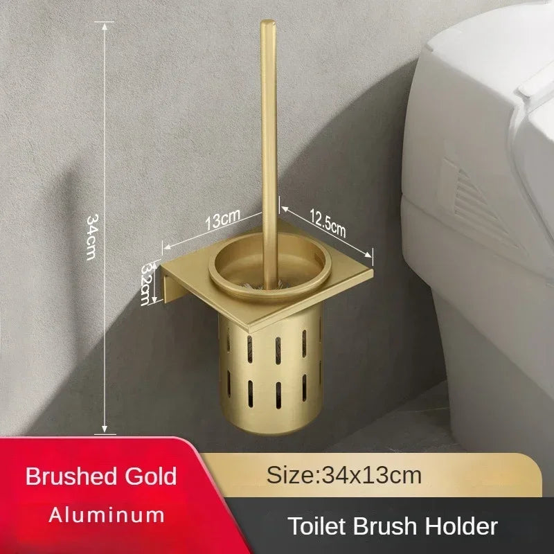 Bathroom Accessories Brushed Gold Space Aluminum Towel Rack Shelf European Hardware Pendant Set Storage Bar Paper Holders