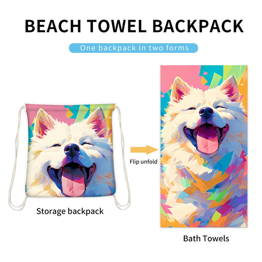 Fashion 2-in-1 Foldable Beach Towel with Integrated Bag Printed Bath Towel for Storage Portable Beach Accessory