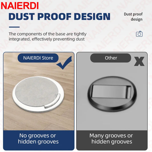 NAIERDI Magnetic Door Stopper Stainless Steel Heavy Duty Door Stop Black Nail-free Door Suction Door Holder Door Hardware