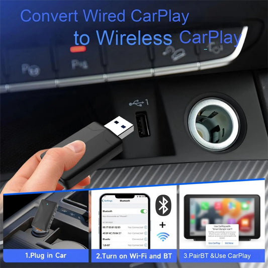 2-in-1 Wireless CarPlay & Android Auto Adapter, Plug & Play CarPlay Converts Wired to Wireless, Fast Auto-Connect, No Lag