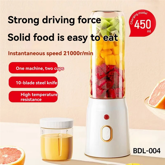 B84B-450Ml Blender Double Cup USB Rechargeable With 10-Blades Smart Safety Lock Automatic Power Off When Cover Is Opened