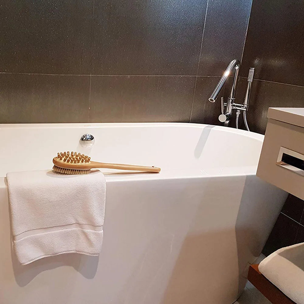 Bath Blossom Bamboo Body Brush for Back Scrubber Natural Bristles Shower Brush with Long Handle Dry Brushing