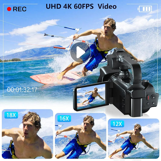 6K Professional Video Cameras for Photography 64MP Ultra HD 18X Digital Zoom Camcorders YouTube Live Streaming Vlog Recorder