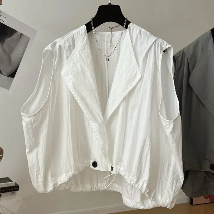 Oversize Casual All-match Vest Coat Women 2025 Summer New Sleeveless Tops Mujer Y2k Lapel Neck Loose Cardigan Jackets