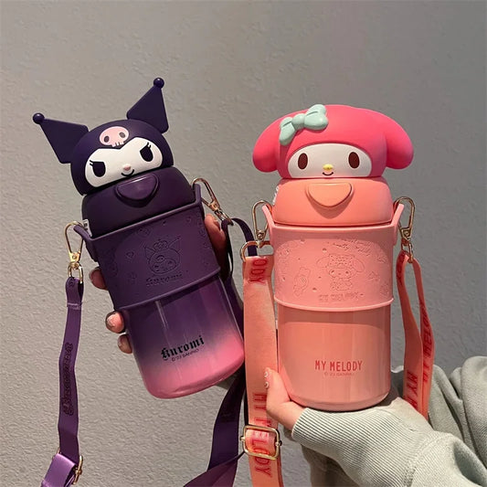 560ml Sanrio Kuromi Stainless Steel 316 Thermos Kawaii Hello Kitty Cinnamoroll Melody Kids Vacuum Flask Water Bottle Tumbler
