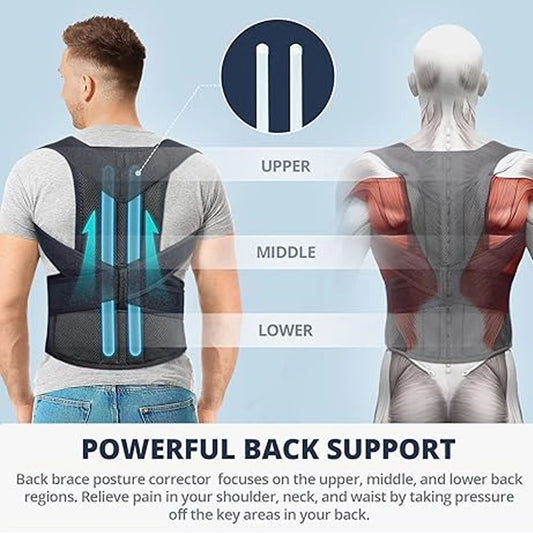 Posture Corrector for Men Women - Adjustable Back Brace for Upper&Lower Back Pain - Lumbar & Shoulder Support to Improve Posture