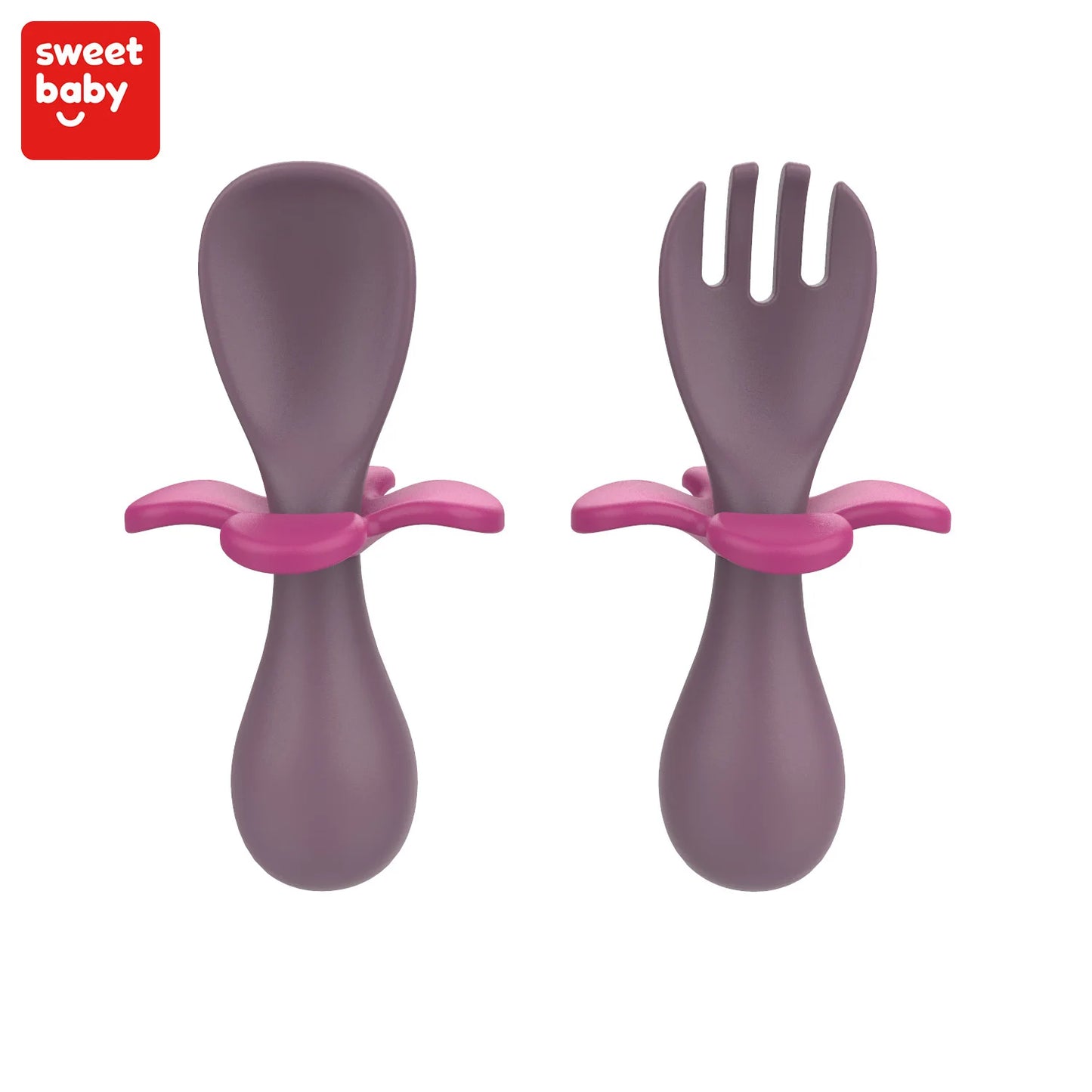 2pcs/set Food Grade Silicone Mini Fork Spoon For Baby petal Print Utensils Set Feeding Spoon Learn To Eat Children's Tableware