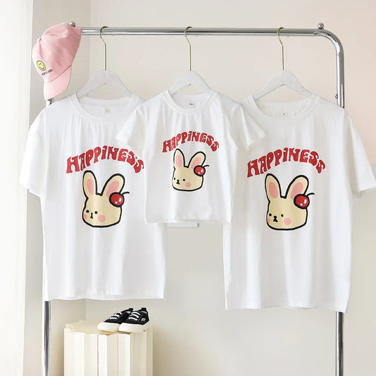 Family Cute Matching T Shirts Parent-child Rabbit Clothes Funny Dad Mom and Son Daughter Cotton Tees Tops Baby Newborn Bodysuit