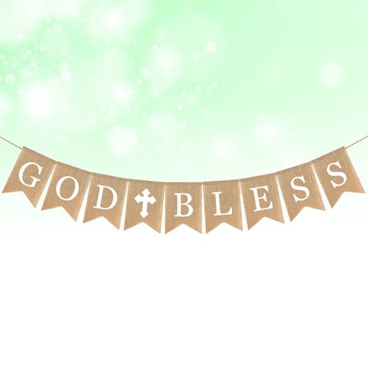 3PCS Communion Party Banner God Bless Baptism Christening Rustic Burlap Garland Banners For Wedding Baby Shower Decoration