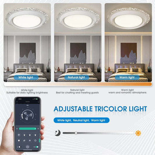 Smart Dimming Ceiling Fan with Light Energy-saving Modern 3-in-1 Ceiling Lamp Fan Home Lighting Led Ceiling Light Fixture