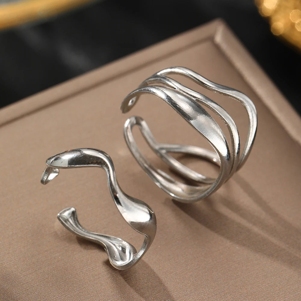 Stainless Steel Ring Asymmetric Cutout Design Exquisite Couple Rings For Women Jewelry Adjustable Gift for friends to each other