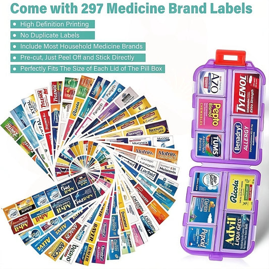 Travel Pill Organizer Box Brand Labels 10 Compartment Small Pill Case Medicine Kit Portable Pocket Purse Pharmacy