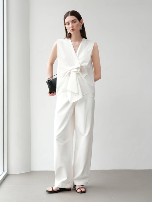 FSLE【Premium Series】2025 Summer Women's Textured Sleeveless Blouse - Crinkle Weave & Relaxed Fit with Artisan Detailing