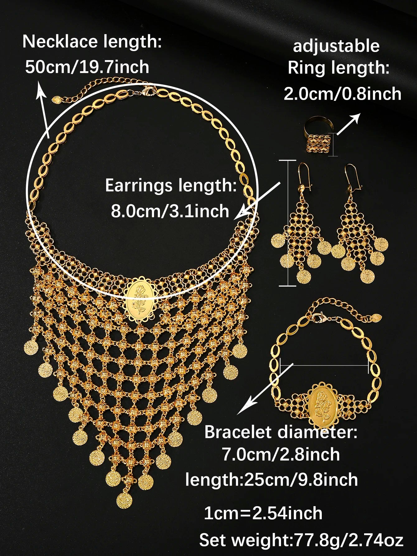 African Fashion Jewelry Set Big Necklace Bracelet Earrings for Women Ring Dubai Bridal Wedding Accessories