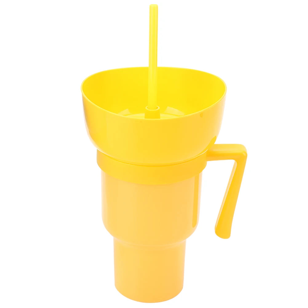 2 In 1 Snack Drink Cup with Straw 1000ML Stadium Tumbler Water Bottle Portable Popcorn Beverage Cup For Adults Kids Cinema
