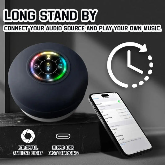 Waterproof Bluetooth Speaker with LED Lights Portable Wireless Shower Speaker with Suction Cup for Bathroom Outdoor Travel