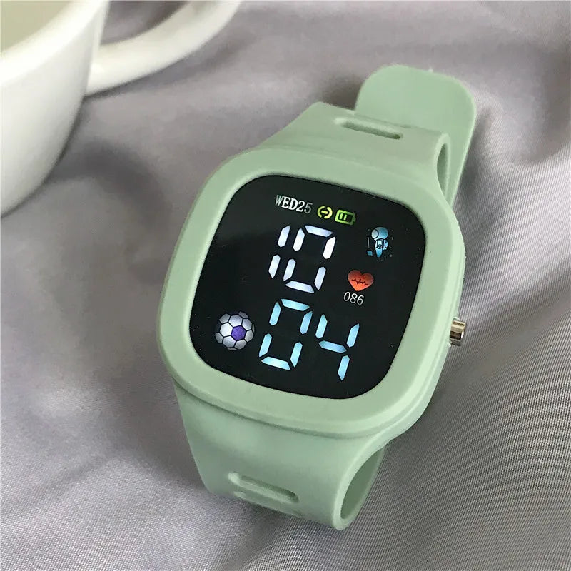 Sports Electronic Watch for Kids Children LED Digital Watch Big Dial Silicone Football Sports Watch Boys Girls Student Clock
