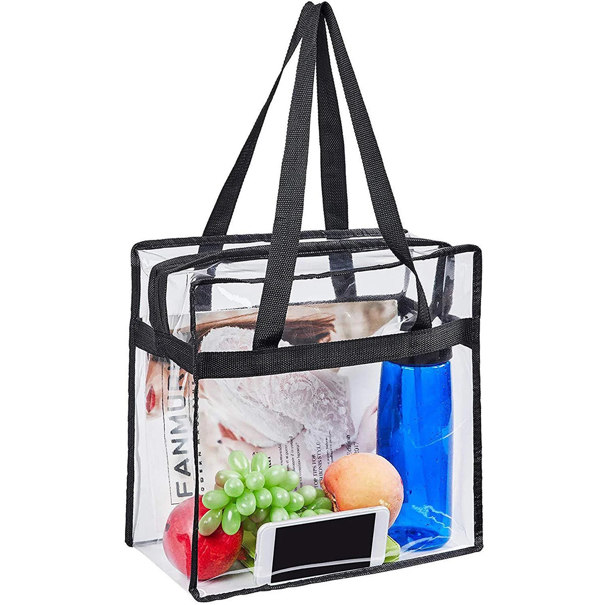2Pcs Clear Tote Bags with Zipper Large Capacity Transparent Shoulder Bag Multipurpose Transparent Totes for Work School Gym