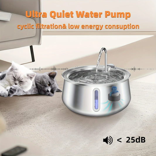 Damaly,4L Autofeeder Stainless Steel Cat Water Fountain with Ultra-Quiet Pump - USB Powered