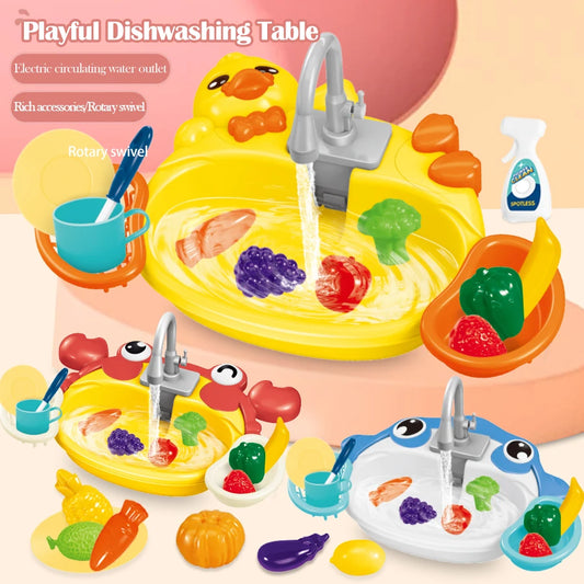 Kitchen Dishwasher Playing Toys, Electric Play Kitchen Sink Simulated Kitchen Accessories Foods Fork Cup Gifts for Boys Girls