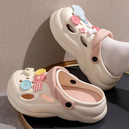Women Thick Bottom Hole Shoes Summer Beach Platform Sandals Fashion Comfortable Indoor Outdoor Slippers