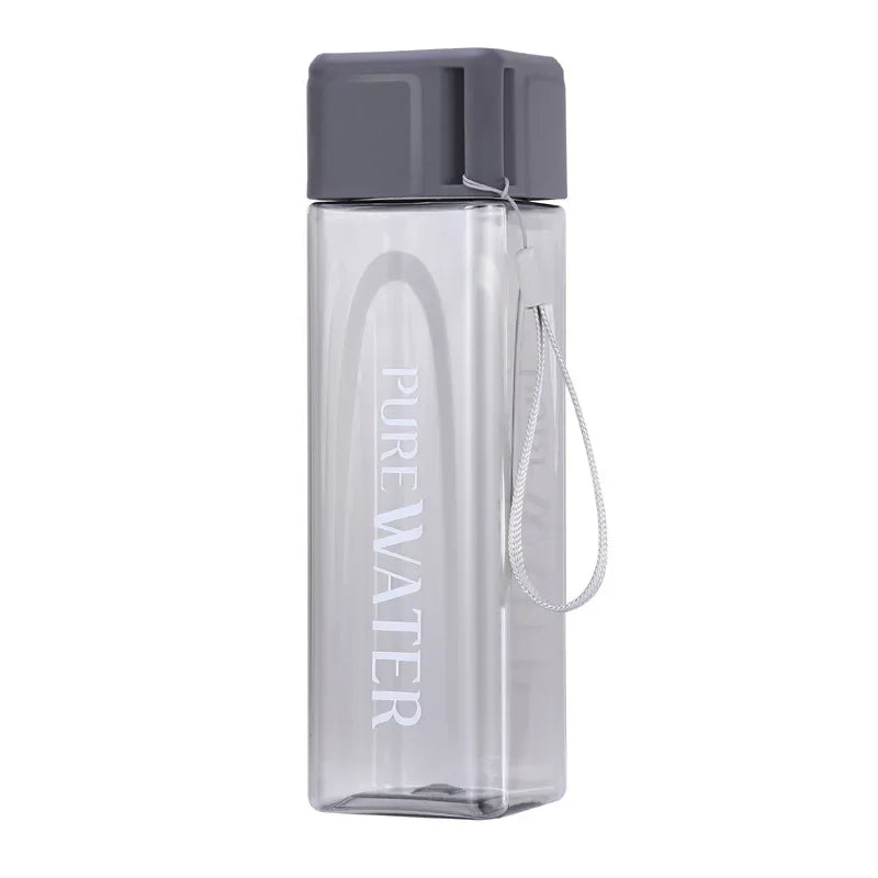 Portable Plastic Water Cup Square Bottle with Hand Strap Milk Cup Creative Frosted Portable Cup Student Sports Water Bottle