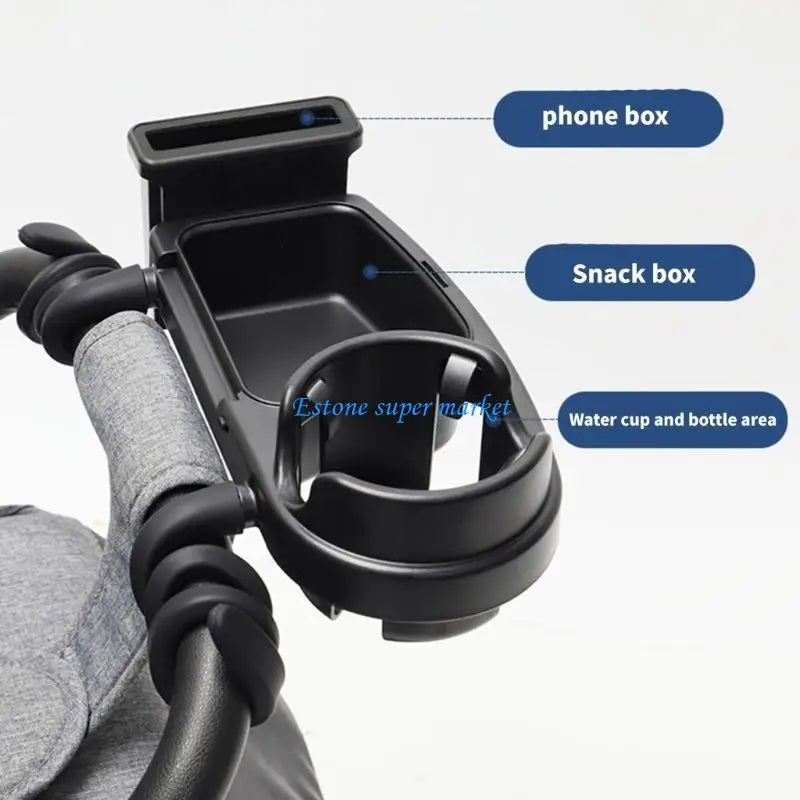 090B 3 in 1 Strollers Milk Bottle Cup Holder for Snacks & Drink Strollers Tray Phone Holder Detachable Tray