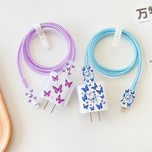 Cute Smile Case For Apple iphone 18W 20W US Charging Head Protective Sleeve Fast Charging Shell Soft Wire Cable Cord Organizers