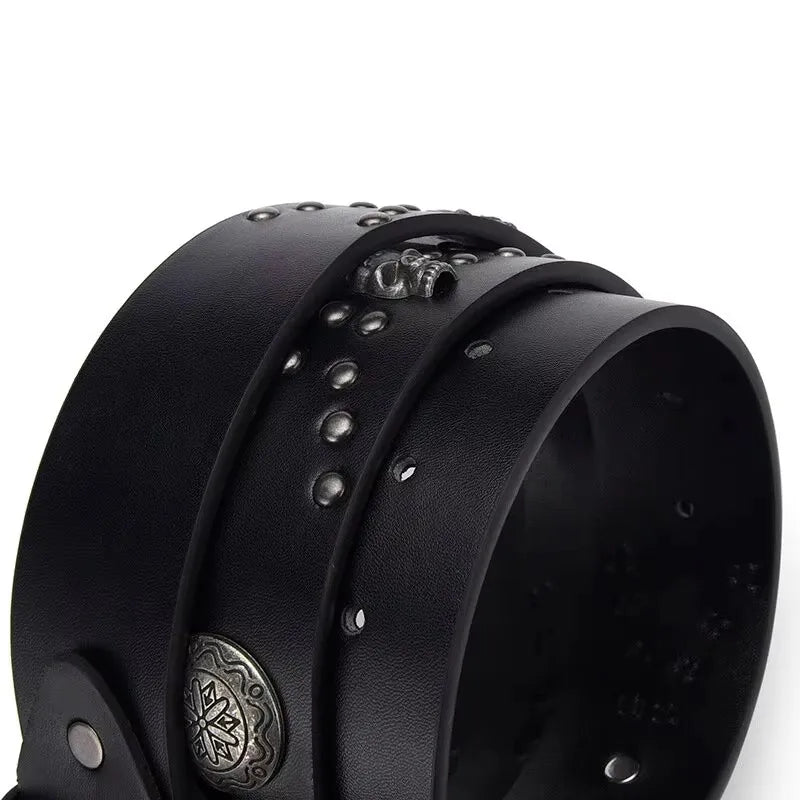 Men's Belt Bohemian Style Belt Vintage Inlaid Skeleton Head Women's Belt Riveted Belt Six Star Belt Punk Rock Sexpot Y2K Belt