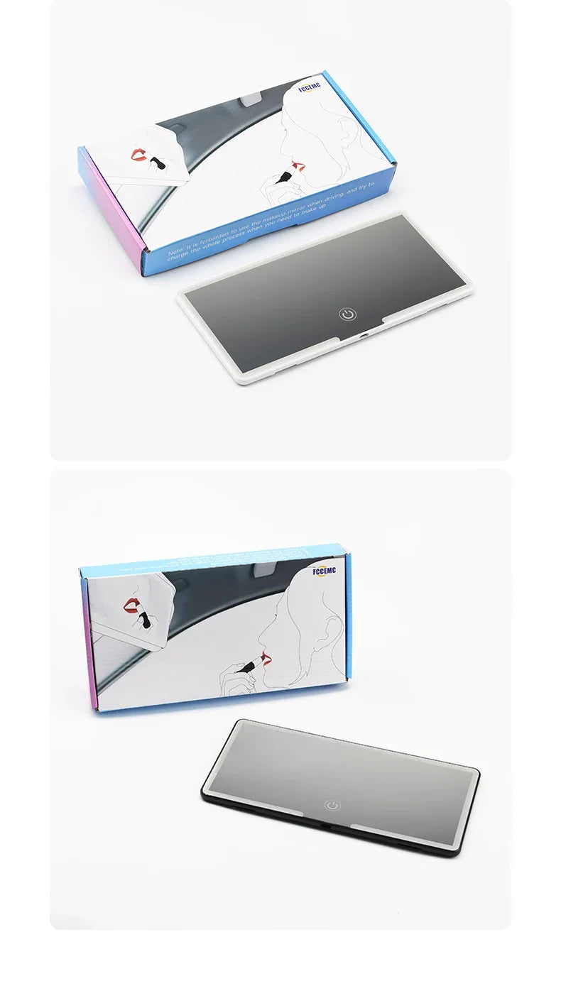 Car Interior Mirrors Sun Visor Plate LED HD Makeup Mirror for Girls Women Rechargeable Fill Light Universal Thin Vanity Mirror