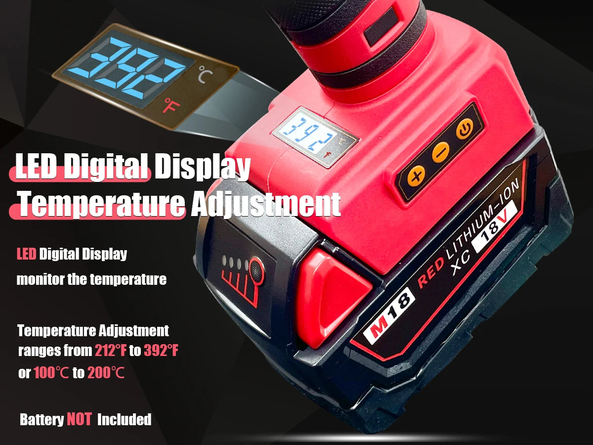 Upgraded 100W Cordless Glue Gun for Milwaukee 18V Battery, Digital Temperature Adjustable Full Size Heavy Duty with 10 Sticks