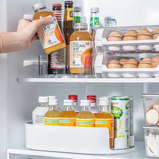 360° Turntable Refrigerator Organizer and Storage Tray for Fridge Rectangular Fridge Organizer Beverage Cans Bins Spice Rack