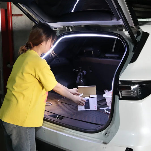 LED Car Trunk Atmosphere Light Strip Silicone Universal Cuttable Auto On Off Mood Lamp White Warm White Interior Decoration Kit