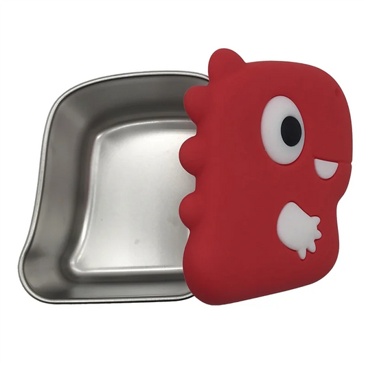 SOFT-304 Stainless Steel Snack Cup With Dinosaur Design And Silicone Lid For Secure Food Keeping
