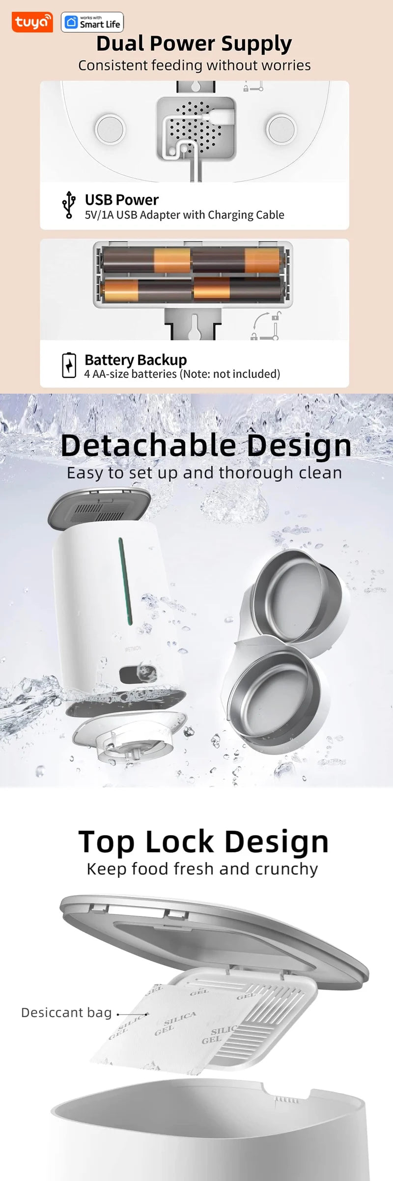 4L Automatic Pet Feeder for1/2Cats,WiFi Smart Feed Automatic Pet Feeder for Cats& Dogs,Timed Pet Food Dispenser with APP Control