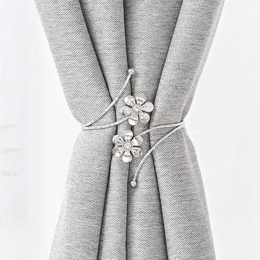 1PC Light Luxury Double Flower Curtain Buckle Gold Silver Curtain Holder Metal Curtain Strap Modern Minimalist Curtain Clip