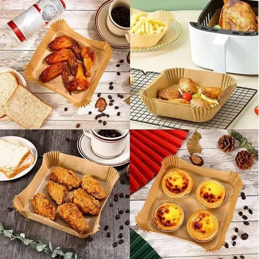 50/100pcs Air Fryer Disposable Paper Square Baking Paper Barbecue Plate NonStick Air Fryer Liners Oven Oil Absorbing Paper