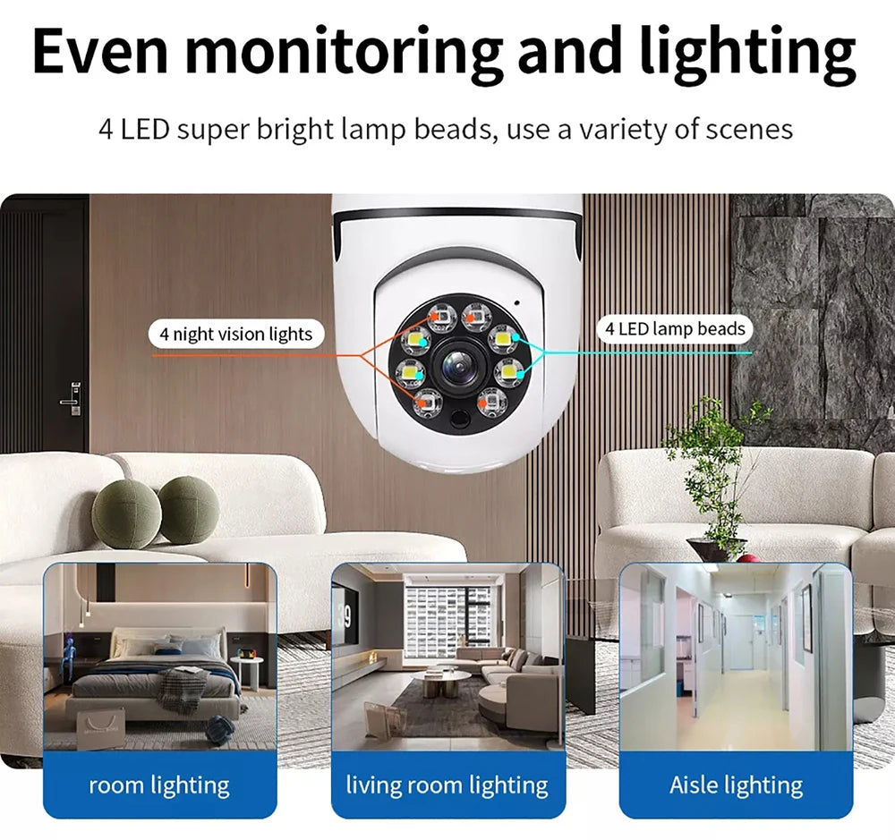 Home Security Camera 2.4G WiFi E27 Lamp Holder Interface HD Pixel LED Light Night vision Motion Detection Voice Camera APP v720