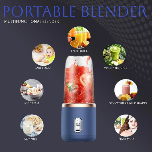 Portable Juicer Blender 14oz for Lemon Orange Fruit Juicing Cup Smoothie Blender Machine 1/2cups with 6 Blades USB Rechargeable