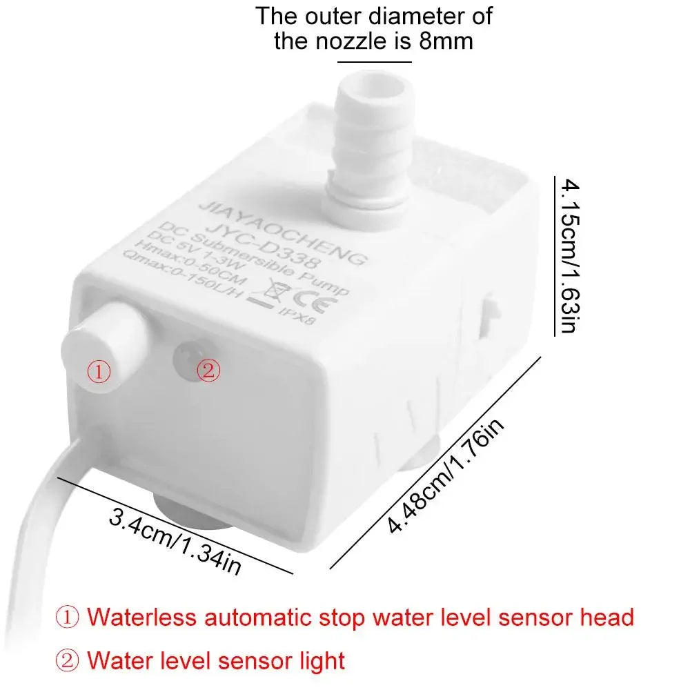 Ultra-quiet Pet Water Dispenser Pump LED Light 5V Mini Submersible Pump Large Flow Detachable Water Fountain Pump Replacement
