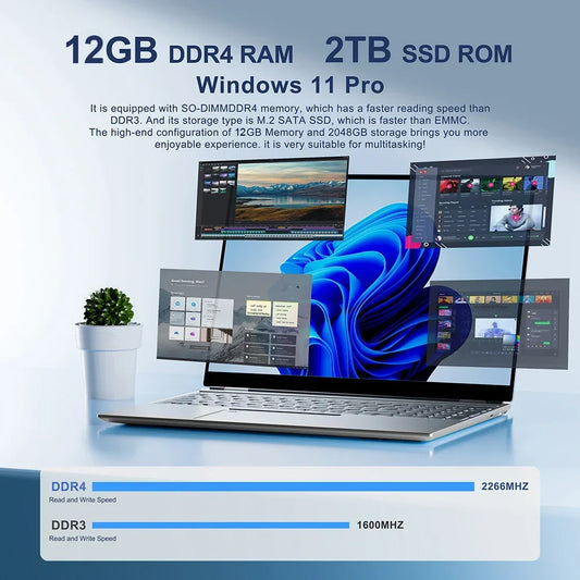 14.1" New Ultra Slim Laptop Computer Portable Windows 11 Intel Core i7-7500U Notebook 12GB RAM 1TB 2TB SSD Office Study Laptops