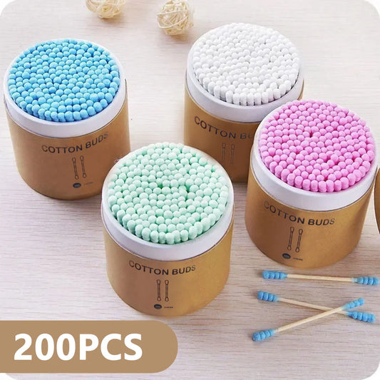 200pcs double layer disposable cotton swabs cosmetic cotton nose plugs ear plugs cleaning cotton swabs cotton spirals
