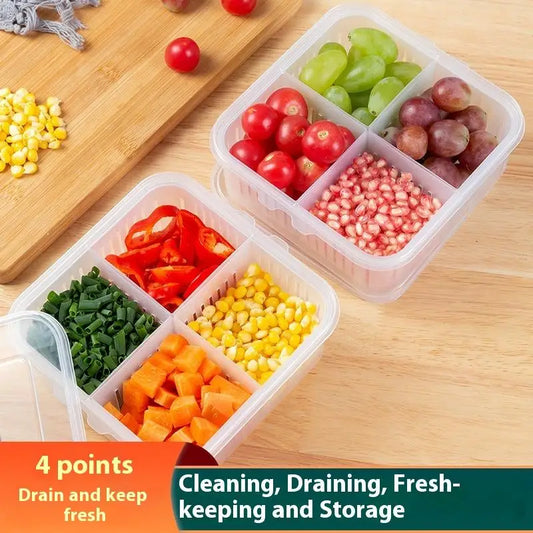 4 Grid Refrigerator Storage Box Food Vegetable Fridge Organizer Drain Basket Meat Onion Ginger Crisper