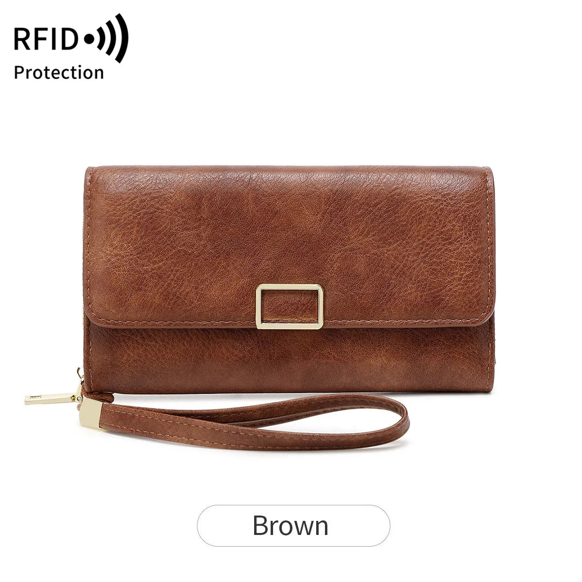 RFID Blocking Women's Wallet Large Capacity Credit Card Holder Clutch Bag Trifold Large Capacity Zipper Long Wallet Coin Purse