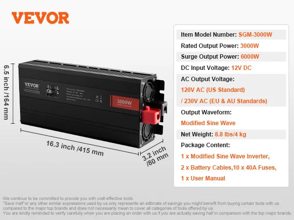 SucceBuy Modified Sine Wave Inverter 1500W / 3000W / 5000W Power Inverter for Home Devices Home Appliances Household Equipment